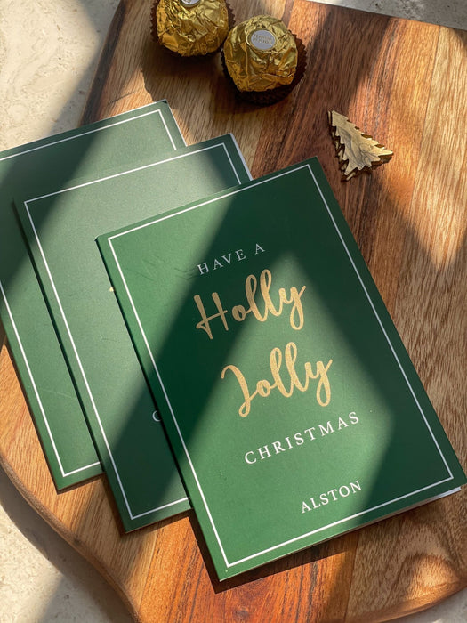 Personalized - Gold Printed Greeting Cards - Holly Jolly - LemonadeStationery