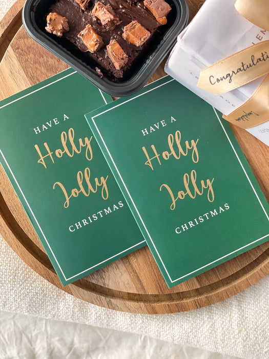 Personalized - Gold Printed Greeting Cards - Holly Jolly - LemonadeStationery