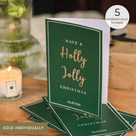 Personalized - Gold Printed Greeting Cards - Holly Jolly - LemonadeStationery