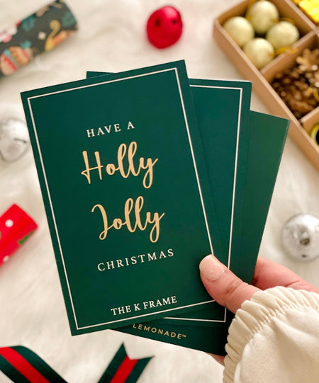 Personalized - Gold Printed Greeting Cards - Holly Jolly - LemonadeStationery