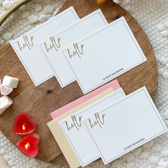 Personalized - Gold Printed Notecards - Hello - LemonadeStationery