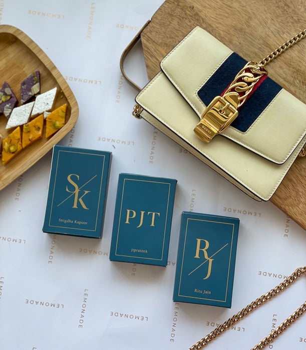 Personalized - Gold Printed Playing Cards - Matte Finish - Initial - Blue - LemonadeLuxe Gifting