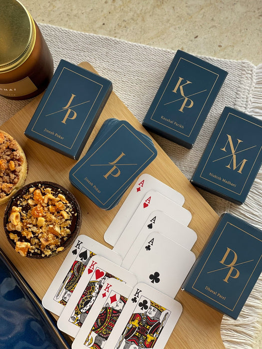 Personalized - Gold Printed Playing Cards - Matte Finish - Initial - Blue - LemonadeLuxe Gifting