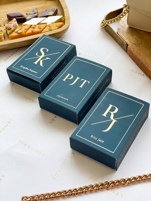 Personalized - Gold Printed Playing Cards - Matte Finish - Initial - Blue - LemonadeLuxe Gifting