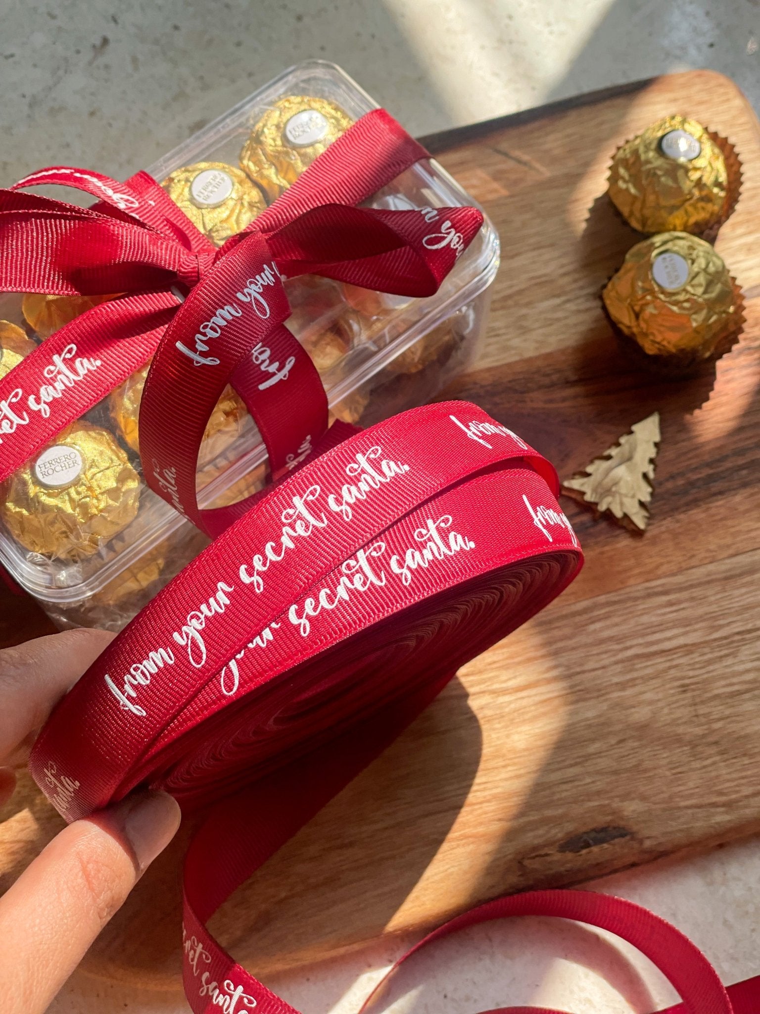 Personalized grosgrain ribbon in vibrant colors for gifts, celebrations, and special events.  Red Ribbon 20mm - Brush Font - LemonadeStationery