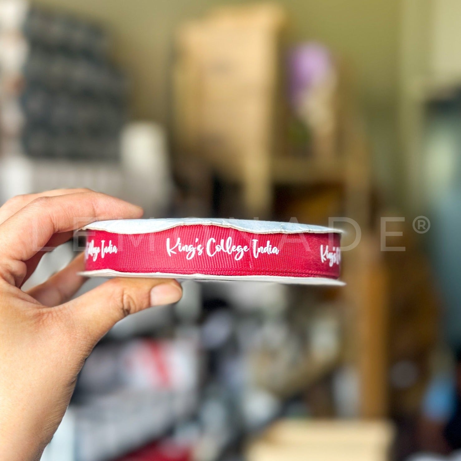 Personalized grosgrain ribbon in vibrant colors for gifts, celebrations, and special events.  Red Ribbon 20mm - Brush Font - LemonadeStationery