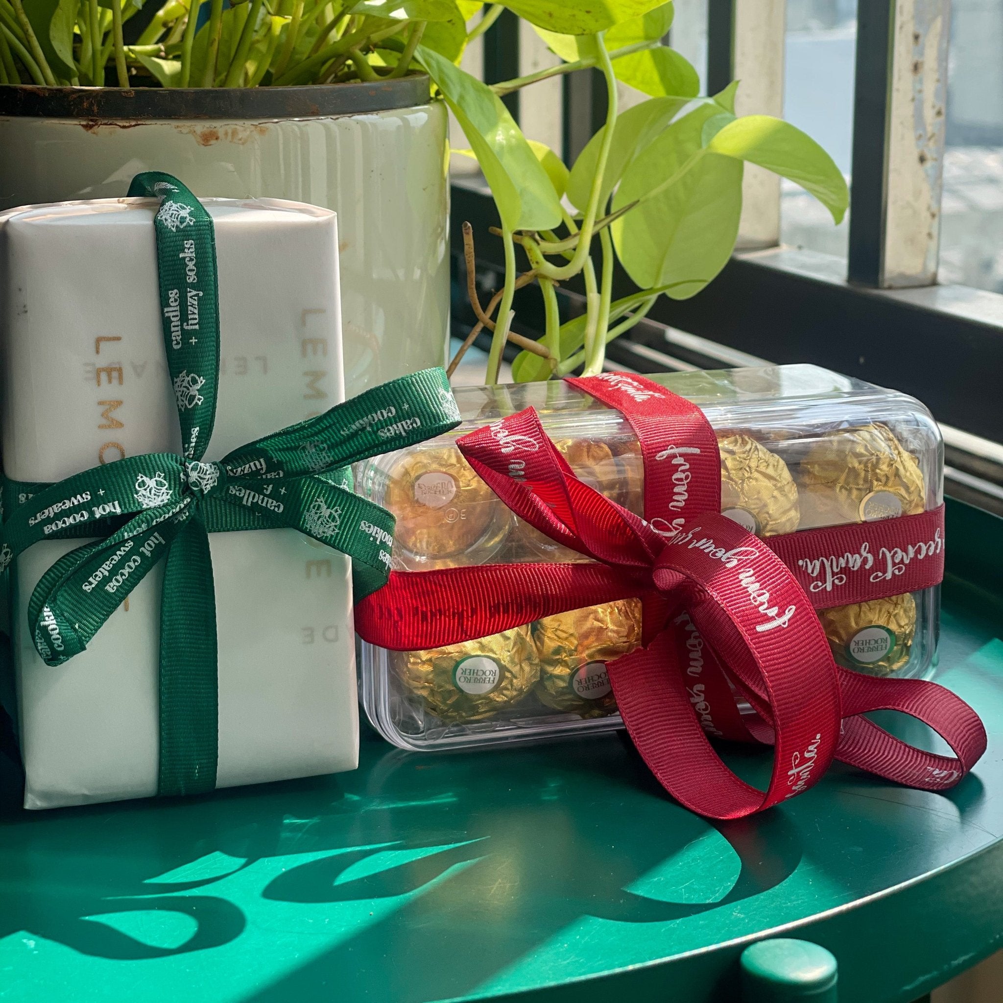 Personalized grosgrain ribbon in vibrant colors for gifts, celebrations, and special events. Red Ribbon 20mm - Brush Font - LemonadeStationery