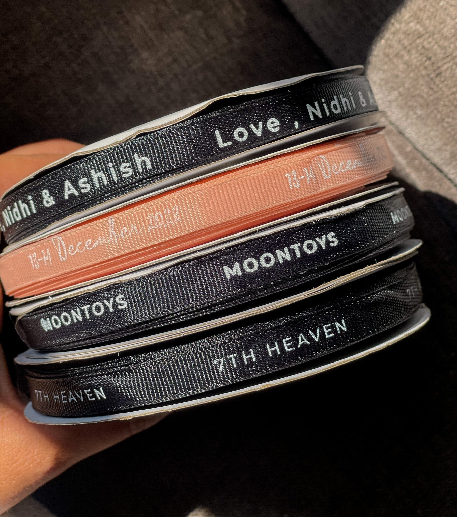 Personalized grosgrain ribbon in vibrant colors for gifts, branding, celebrations, and special events. Black- Lemonade Stationery 