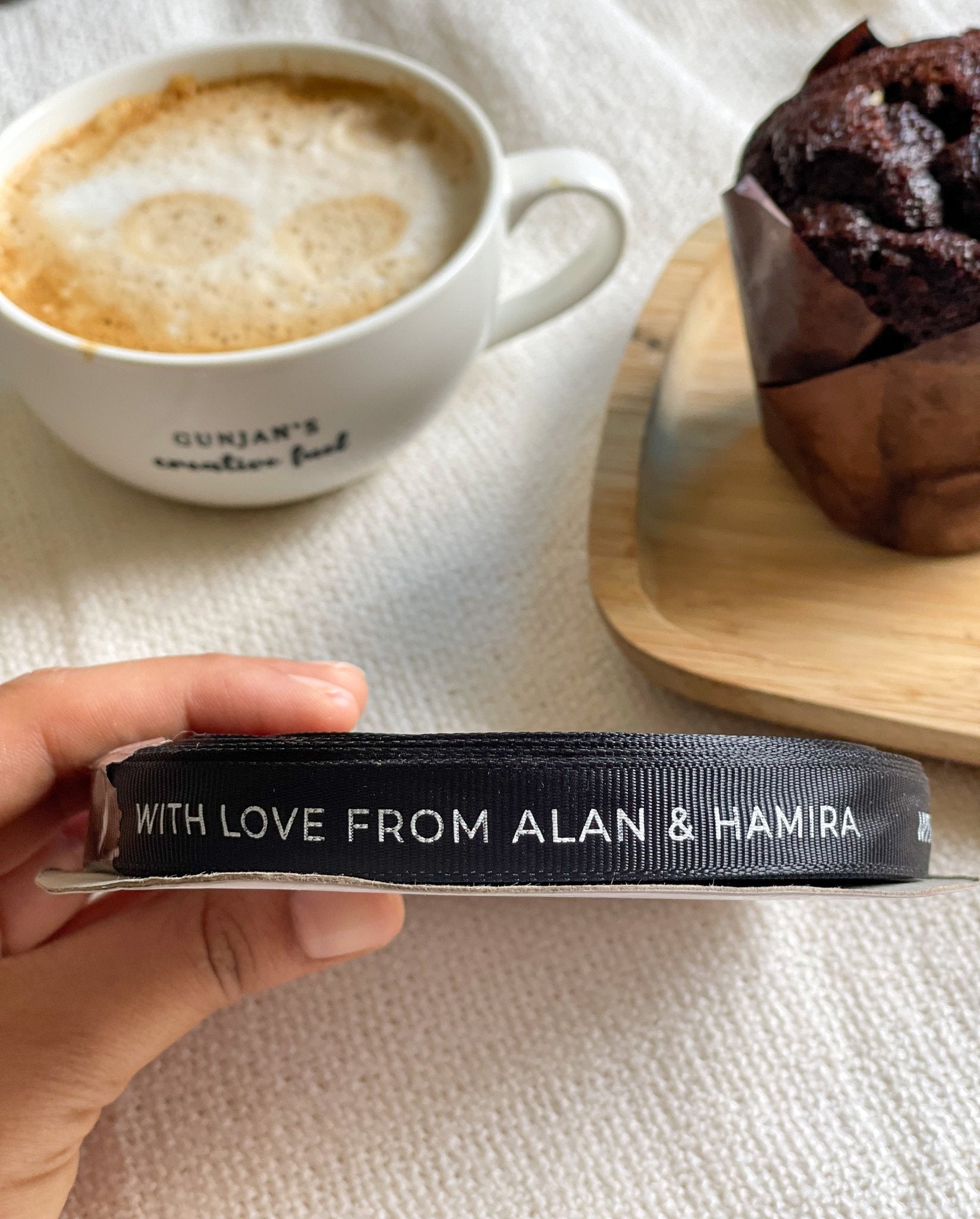 Personalized grosgrain ribbon in vibrant colors for gifts, branding, celebrations, and special events. Black- Lemonade Stationery 