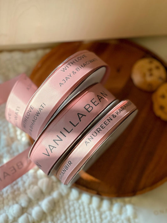 Personalized grosgrain ribbon in vibrant colors for gifts, branding, celebrations, and special events. Carnation pink- Lemonade Stationery 