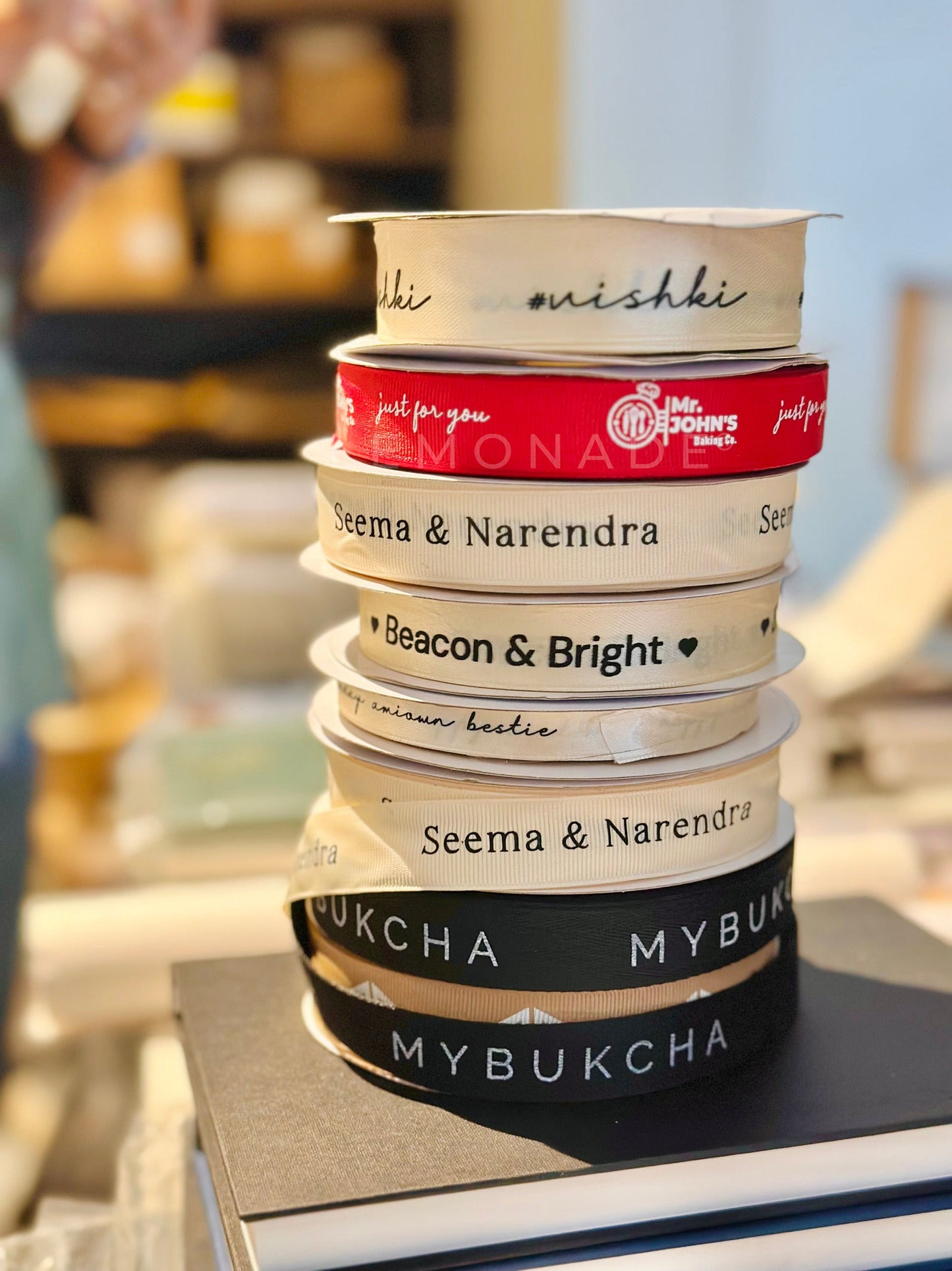 Personalized grosgrain ribbon in vibrant colors for gifts, branding, celebrations, and special events 
Cream - LemonadeStationery