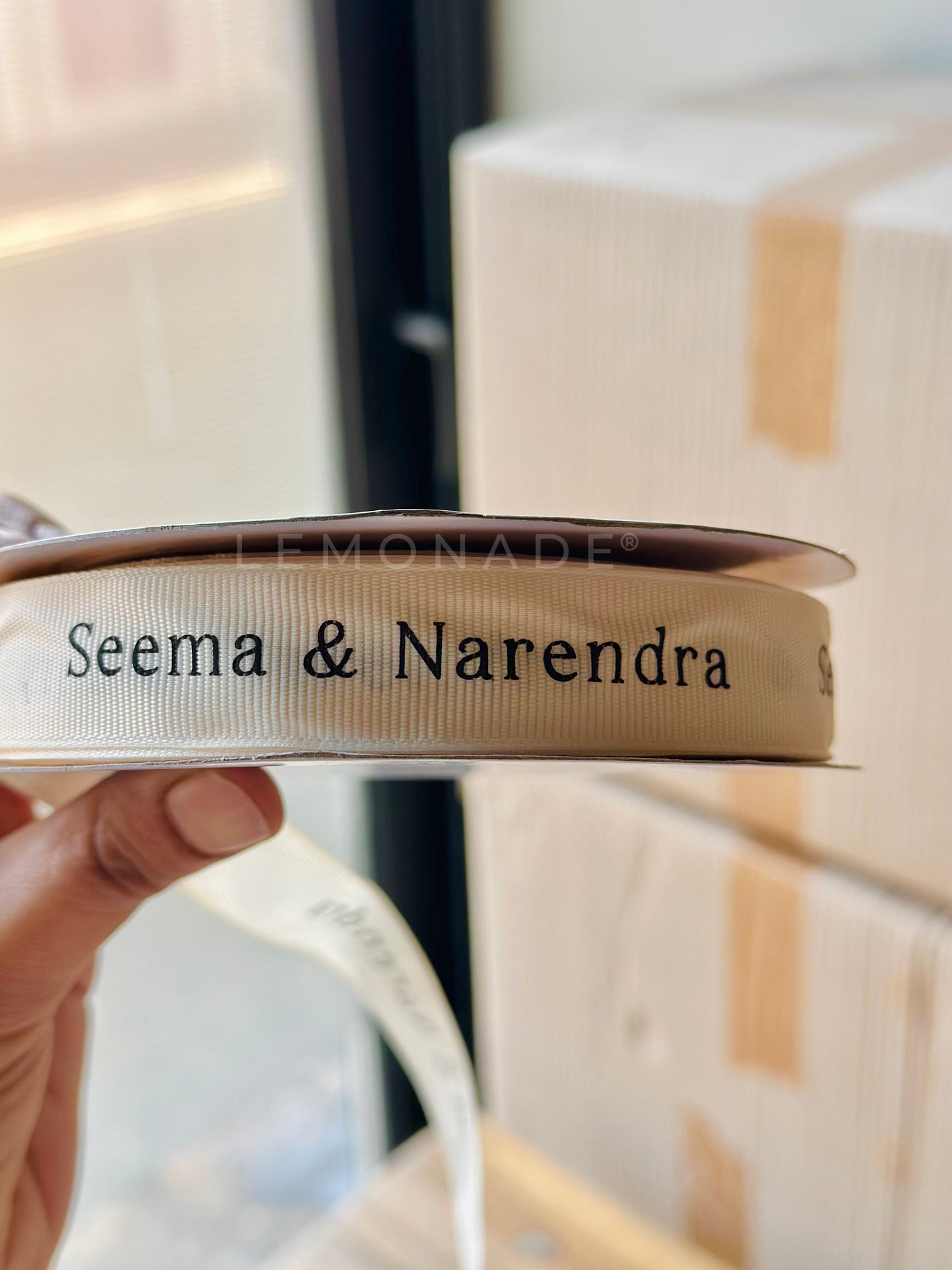 Personalized grosgrain ribbon in vibrant colors for gifts, branding, celebrations, and special events 
Cream - LemonadeStationery