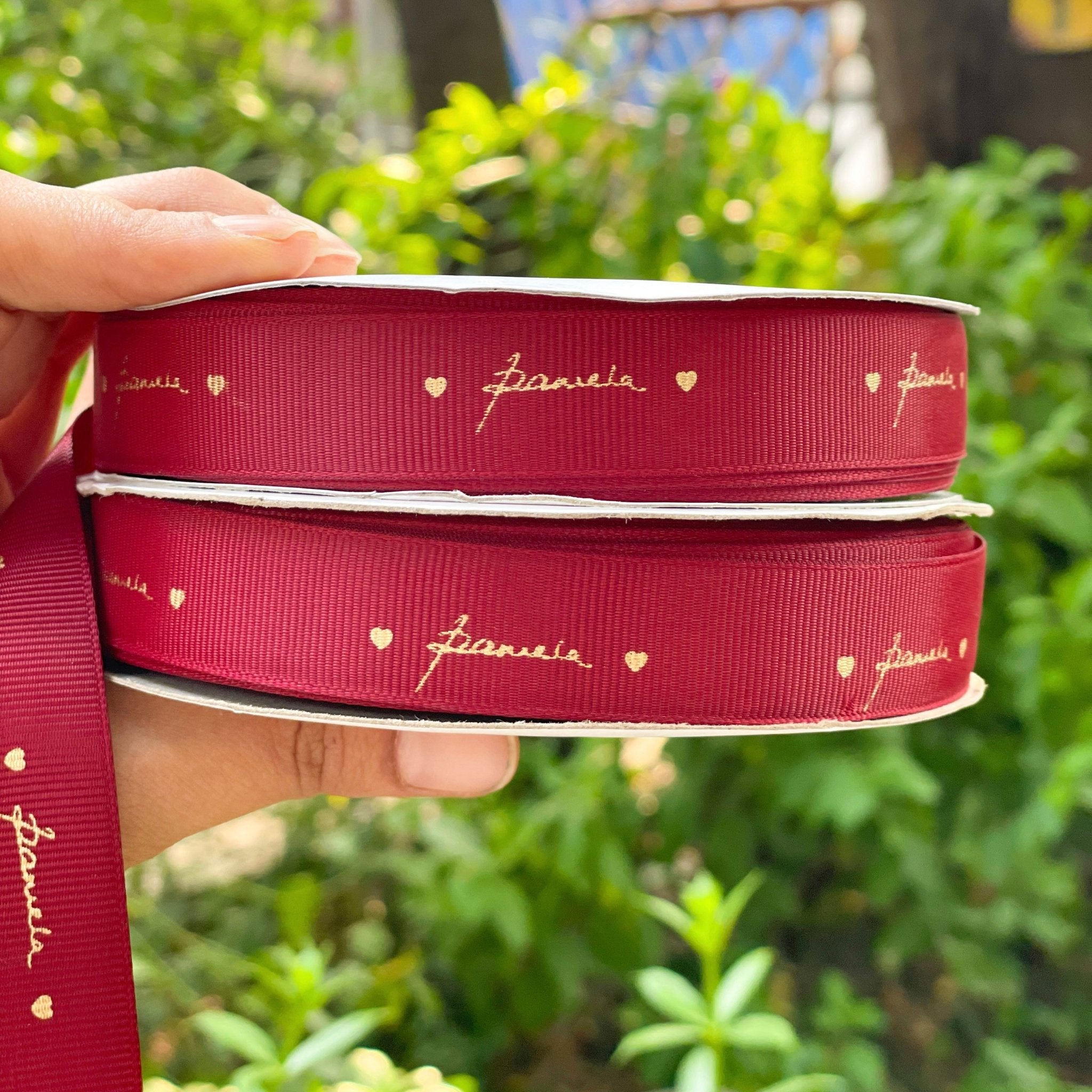 Personalized grosgrain ribbon in vibrant colors for gifts, branding, celebrations, and special events.
Wine - LemonadeStationery