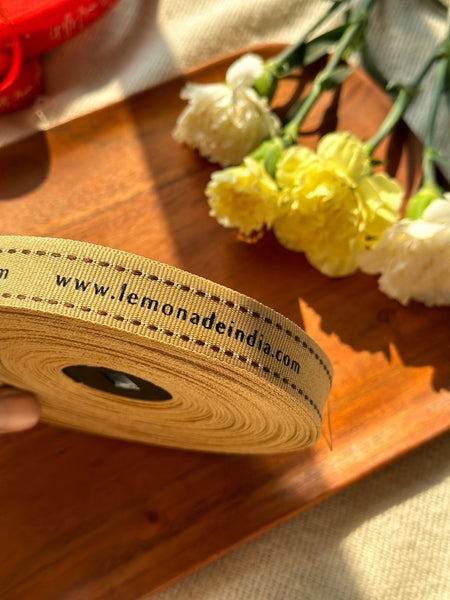 Personalized - Grosgrain Ribbon with brown Stitching - 20mm - LemonadeStationery