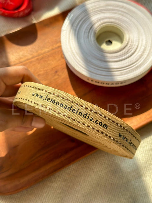 Personalized - Grosgrain Ribbon with brown Stitching - 20mm - LemonadeStationery