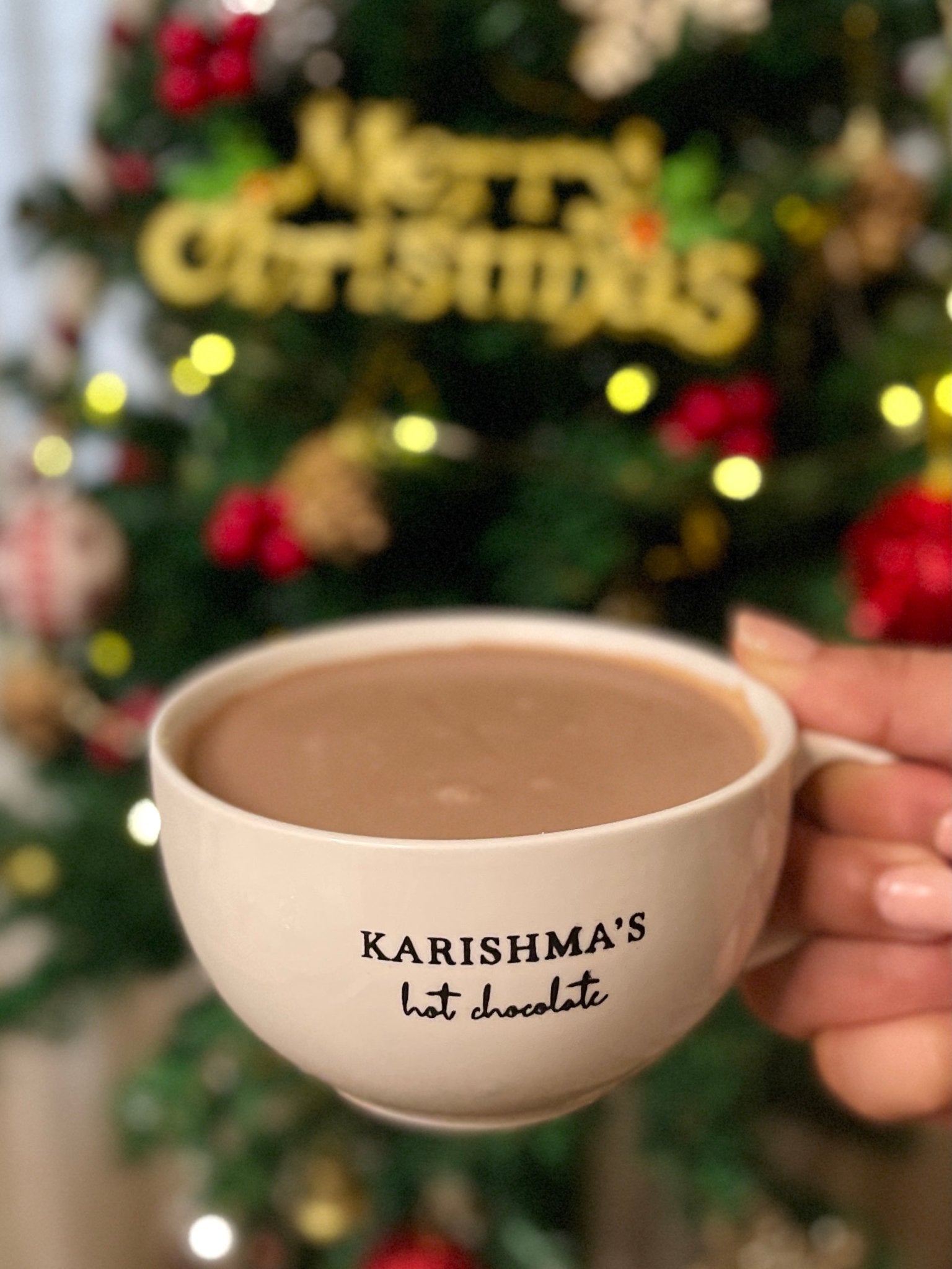 Customizable artisan-style white mug for hot chocolate, coffee, or tea lovers.