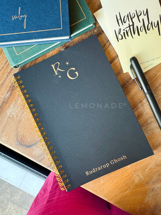 Personalized - Initial Monogram Spiral Notebook - Black - LemonadeStationery