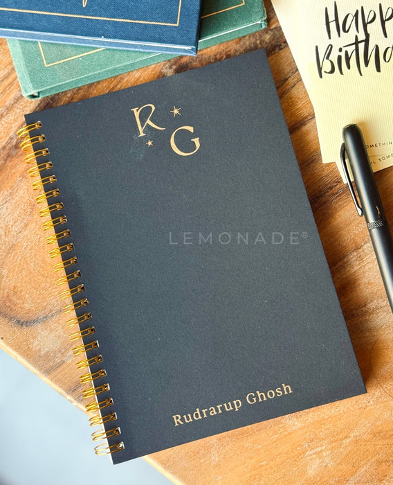 Personalized - Initial Monogram Spiral Notebook - Black - LemonadeStationery