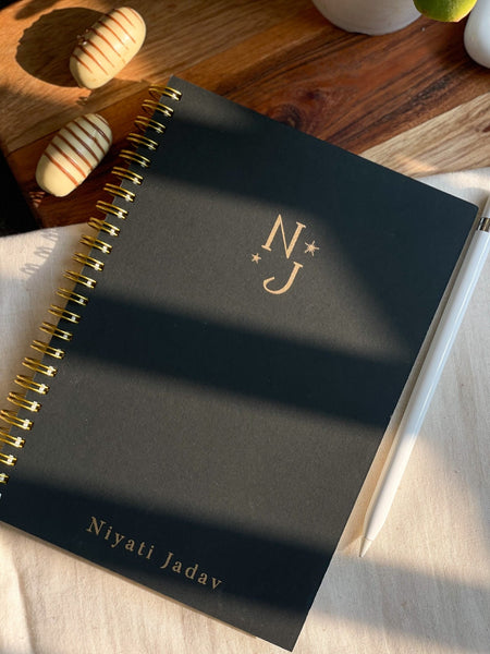 Personalized - Initial Monogram Spiral Notebook - Black - LemonadeStationery