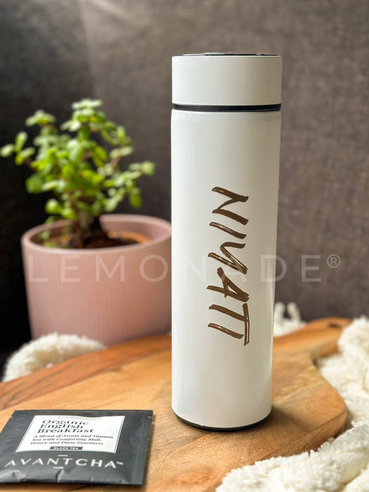 Personalized - Insulated Temperature Bottle - with Inbuilt Infuser - White - LemonadeHome