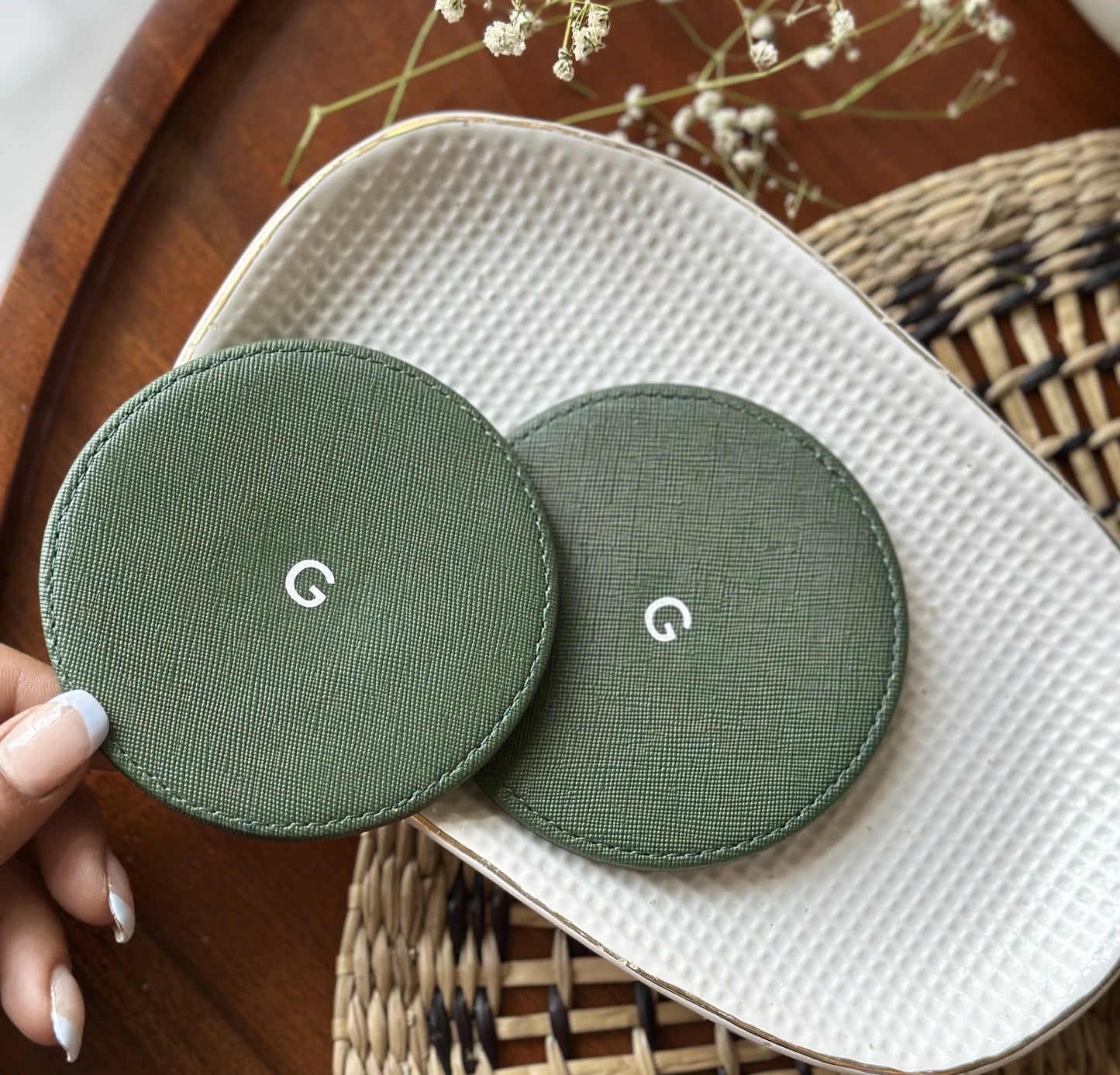 Premium leather coaster personalized with initial
