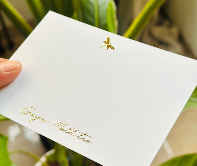 Personalized - Luxe Gold Foil Notecards - Dragonfly - Set of 50 - LemonadeStationery