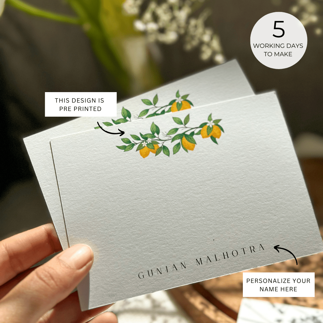 Personalized lemonade notecards, custom summer-themed stationery, bright and colorful note cards, premium quality personalized cards.