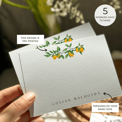 Personalized lemonade notecards, custom summer-themed stationery, bright and colorful note cards, premium quality personalized cards.
