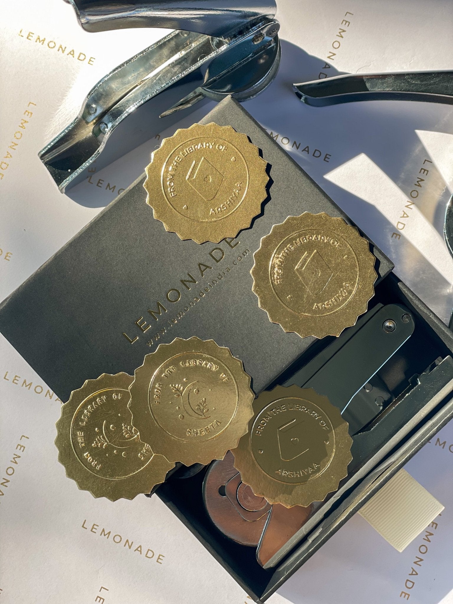 Personalized paper embosser set – custom embossing stamp for stationery, books, and branding by Lemonade