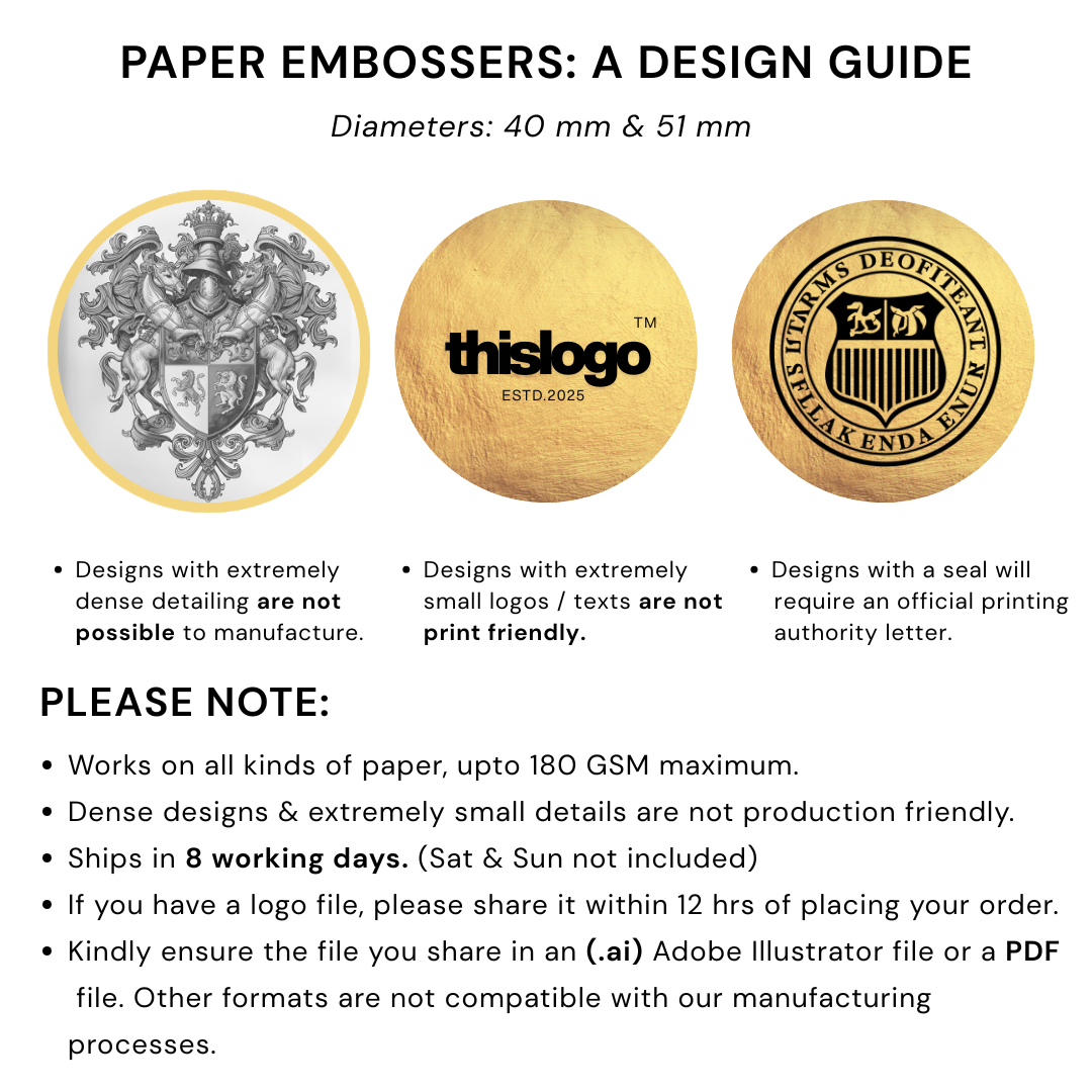 Personalized paper embosser set design guide– custom embossing stamp for stationery, books, and branding by Lemonade