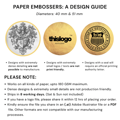 Personalized paper embosser set design guide– custom embossing stamp for stationery, books, and branding by Lemonade