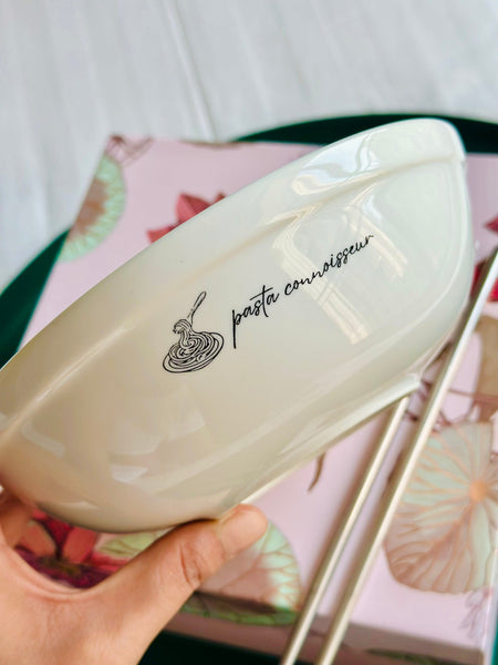 Personalized - Pasta Connoisseur Bowl With Silver Chopstick in a Hamper Box | Artisan Collection - LemonadeHome