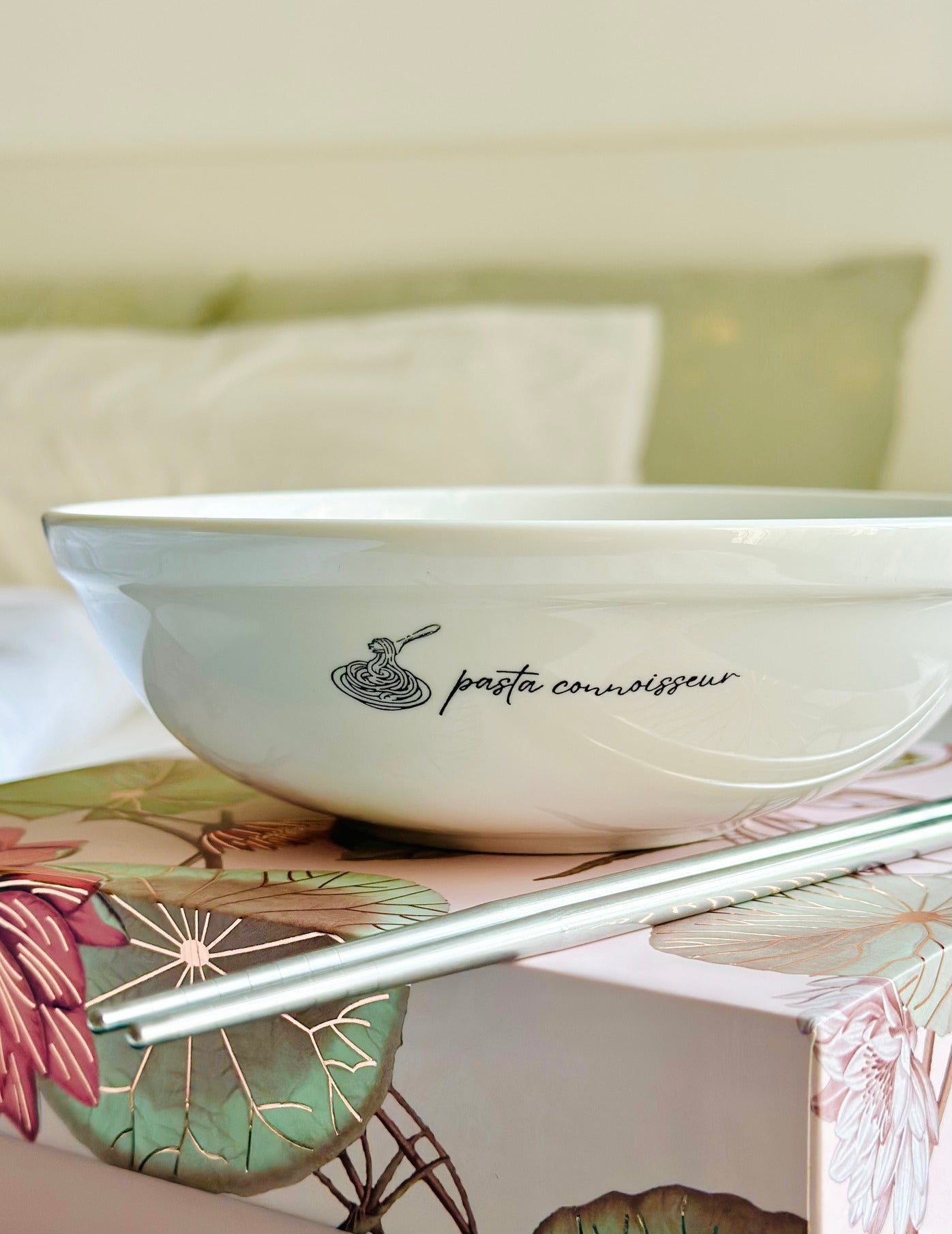 Personalized - Pasta Connoisseur Bowl With Silver Chopstick in a Hamper Box | Artisan Collection - LemonadeHome