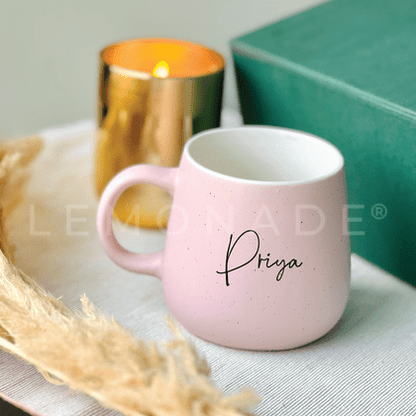 Individual personalized mug presented as part of a luxury gift set