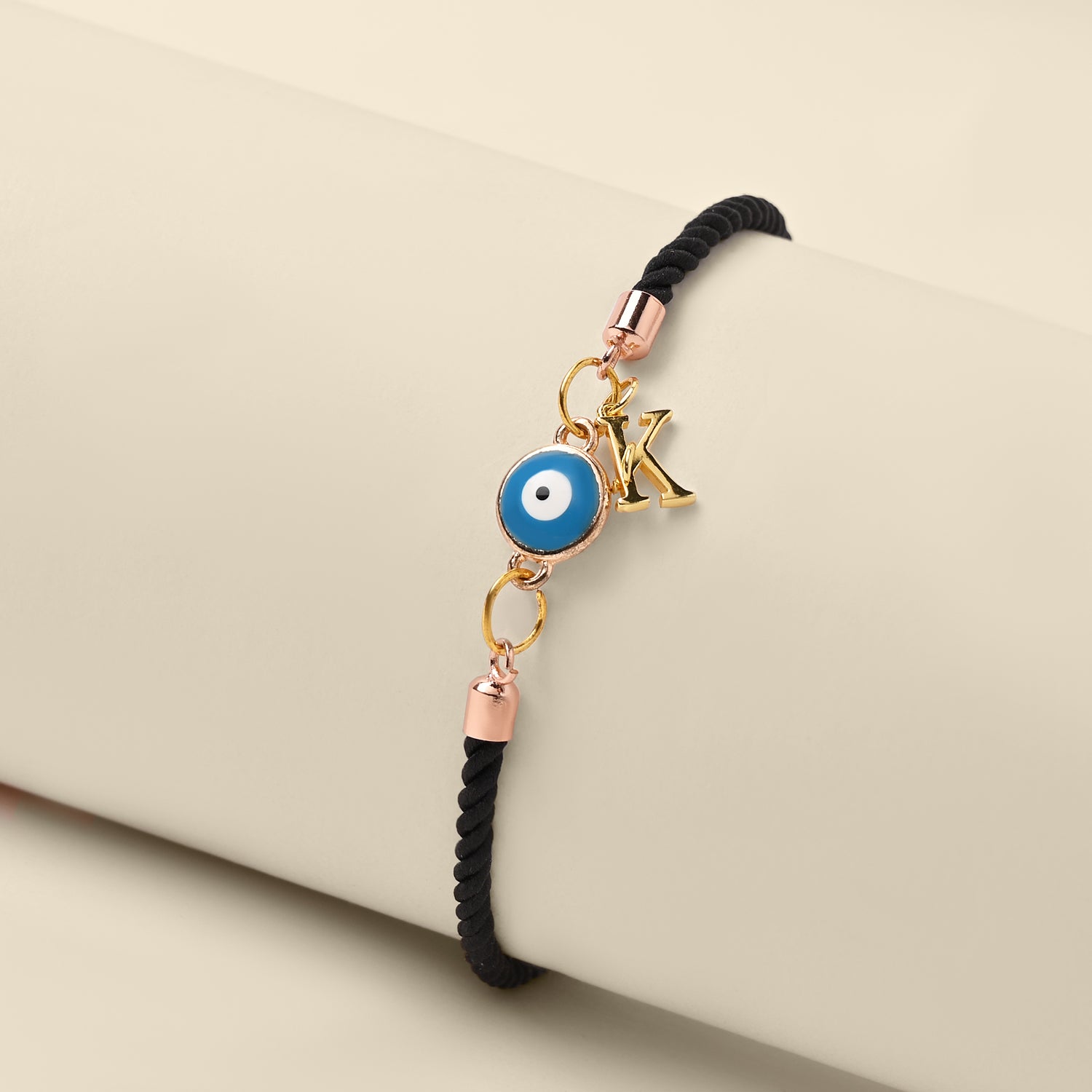 Personalized - Rakhi - Evil Eye Mini With Initial - Assorted Thread - Sold Individually - Lemonade