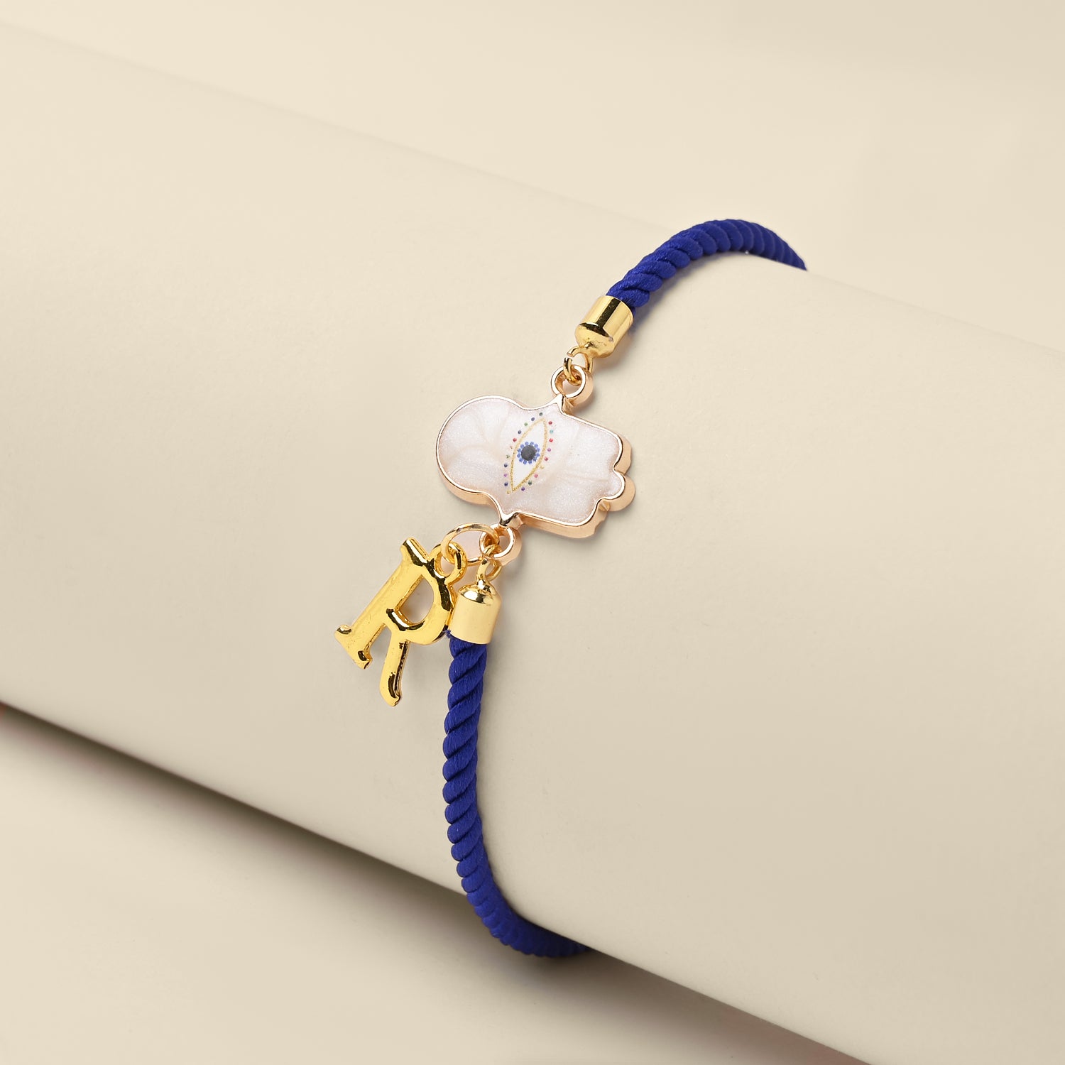 Personalized - Rakhi - Hamsa White With Initial - Assorted Thread - Sold Individually - Lemonade