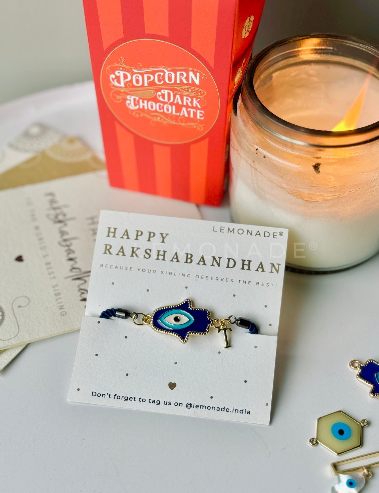 Personalized - Rakhi - Hamsa - With Initial - Sold Individually - Lemonade