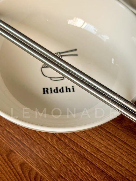 Personalized - Ramen Bowl with Assorted Pastel Chopsticks - LemonadeHome