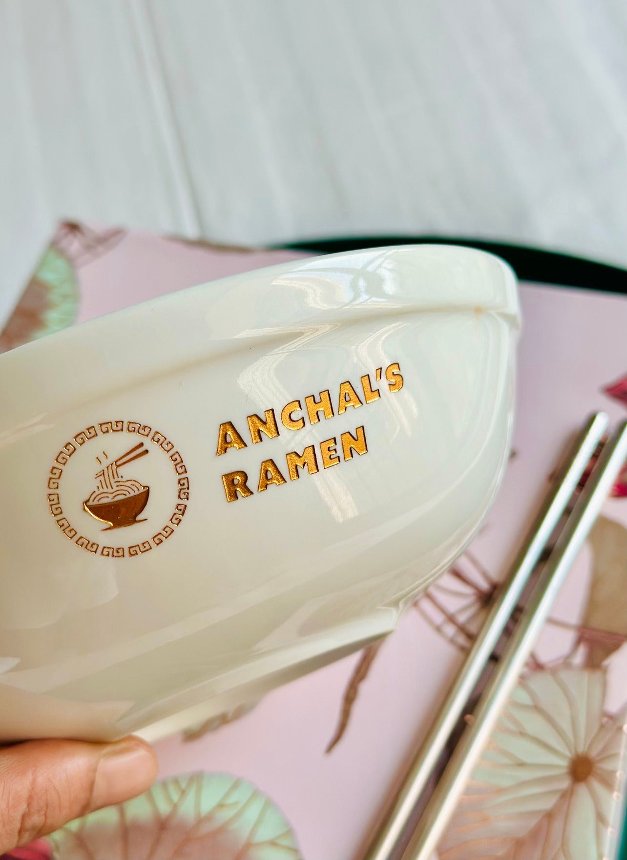 Personalized - Ramen Bowl with Silver Chopsticks in a Hamper Box | Artisan Collection - LemonadeHome