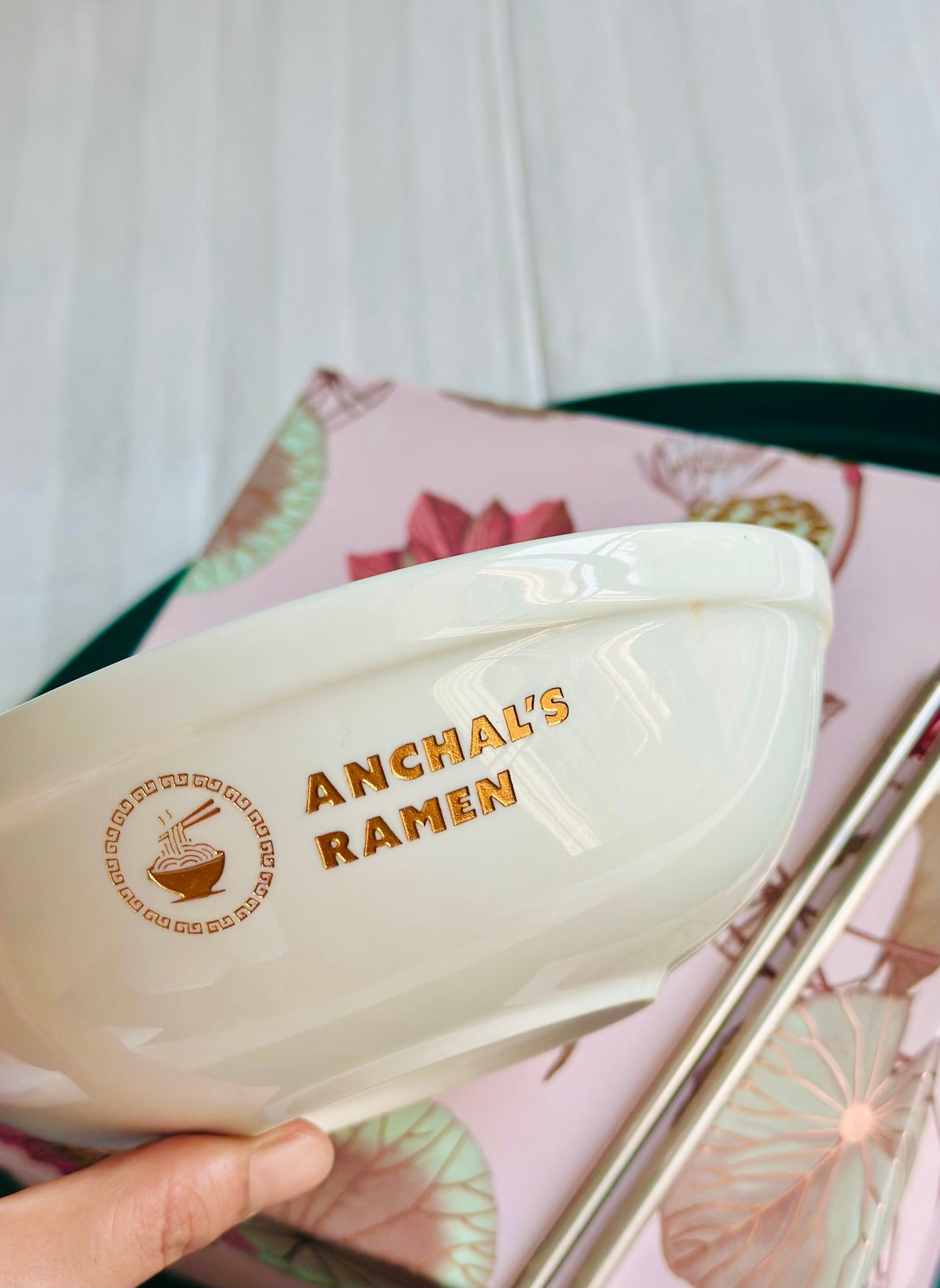 Personalized - Ramen Bowl with Silver Chopsticks in a Hamper Box | Artisan Collection - LemonadeHome