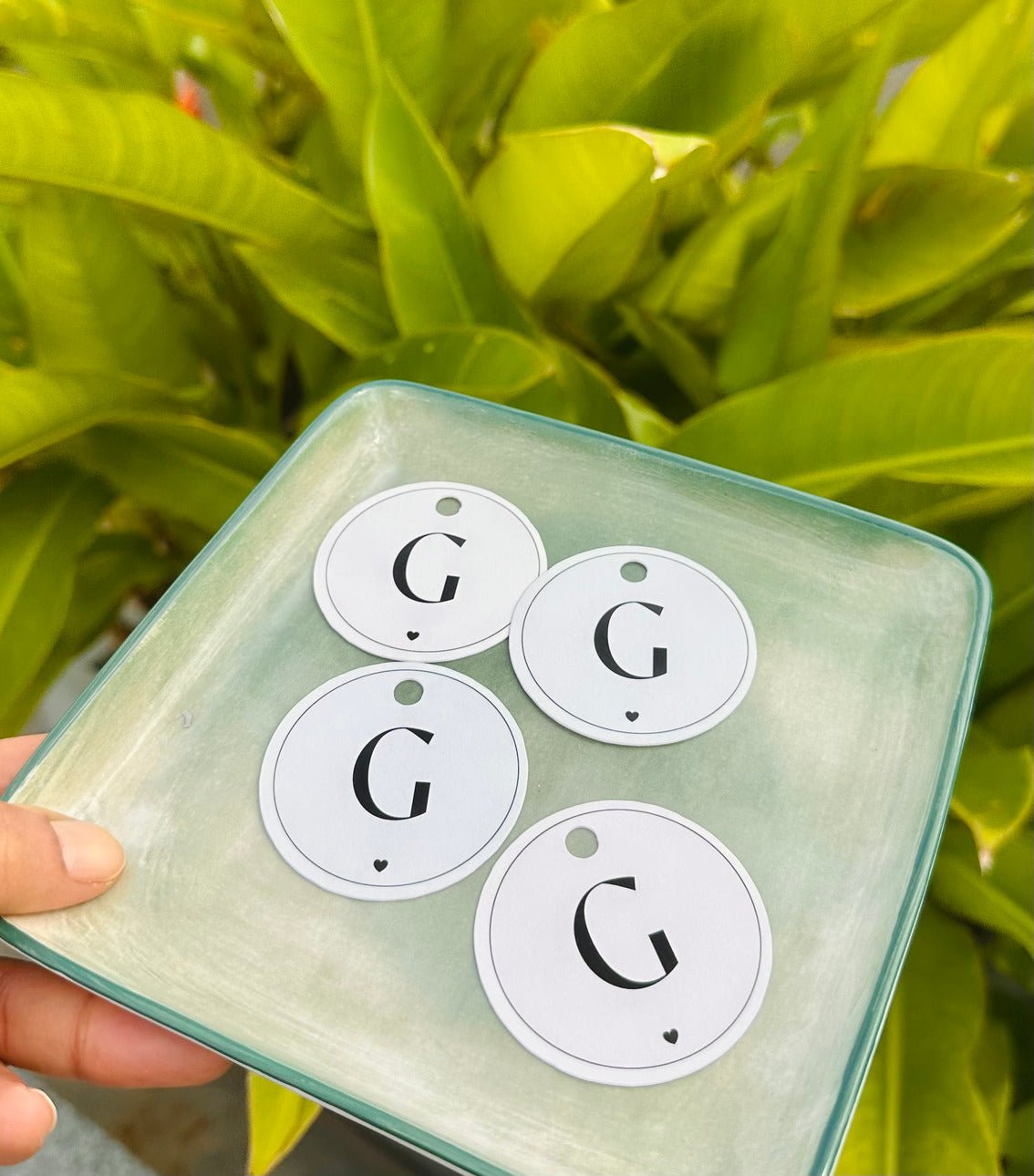 minimal monogram gift tags with heart detail