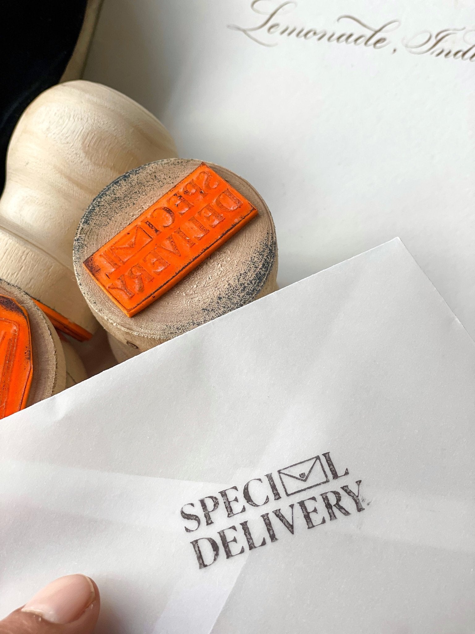 Personalized - Rubber/Ink Stamps with Hand - Carved Round Wooden Handle - LemonadeCustom Stamps