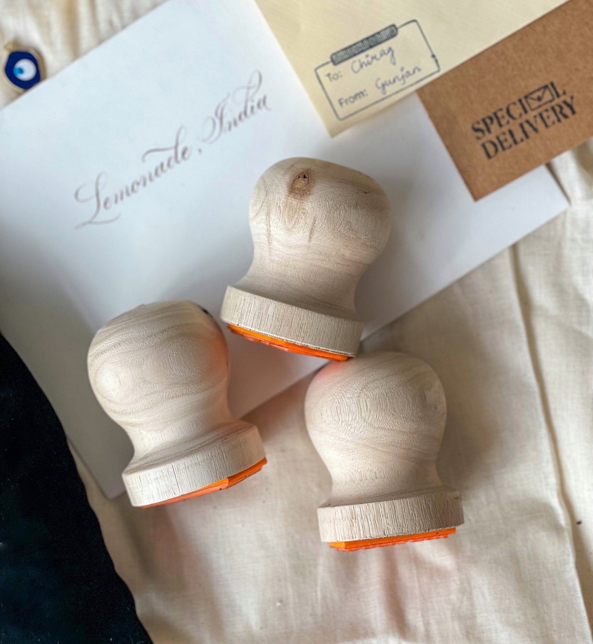 Personalized - Rubber/Ink Stamps with Hand - Carved Round Wooden Handle - LemonadeCustom Stamps