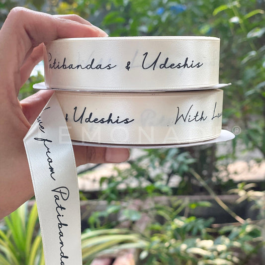 Personalized satin ribbon in vibrant colors for gifts, branding, celebrations, and special events 
Cream - LemonadeStationery