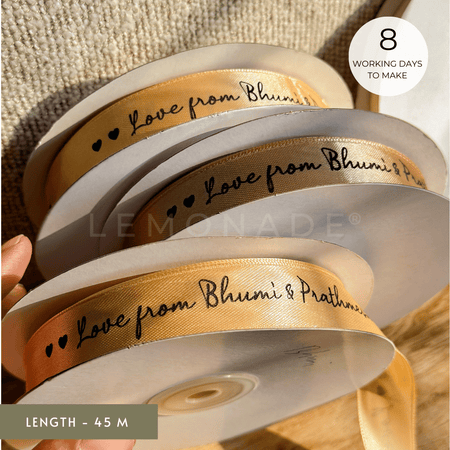 Light gold satin ribbon perfect for branding, small business packaging, and special occasions