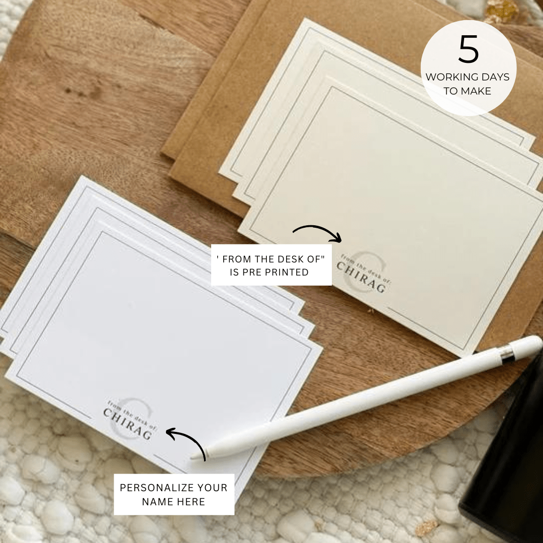 Personalized - Textured Notecards - From The Desk Of - Glossy Finish - LemonadeStationery