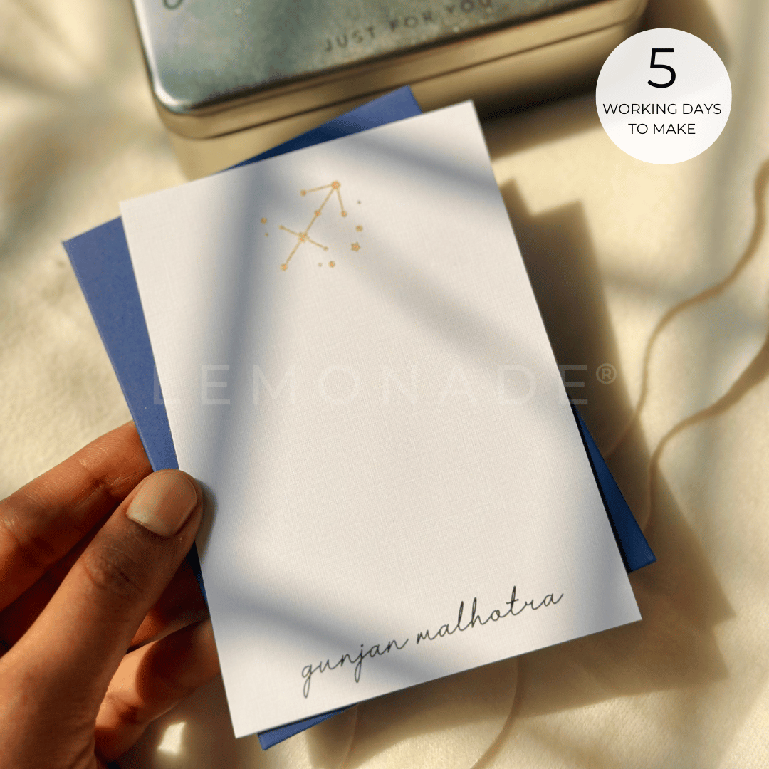Personalized - Textured Notecards - Zodiac Signs - Cursive Font - LemonadeStationery