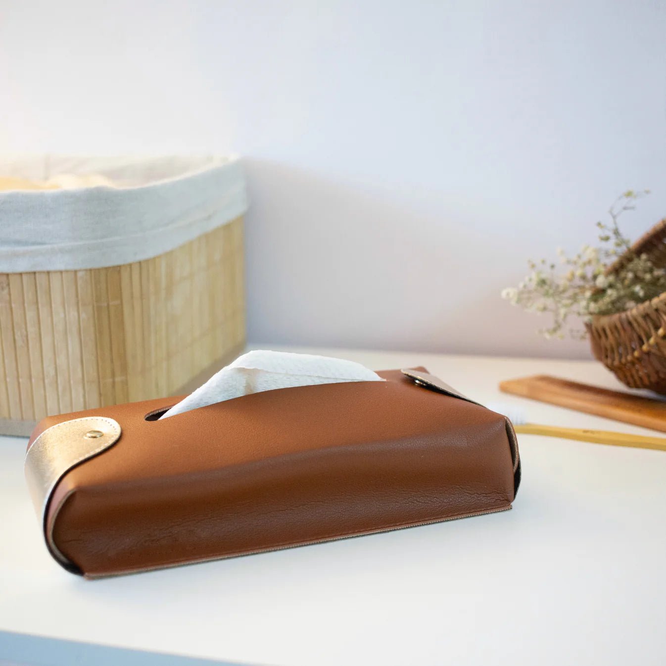 Personalized Tissue Box Cover - Vegan Leather - Lemonade
