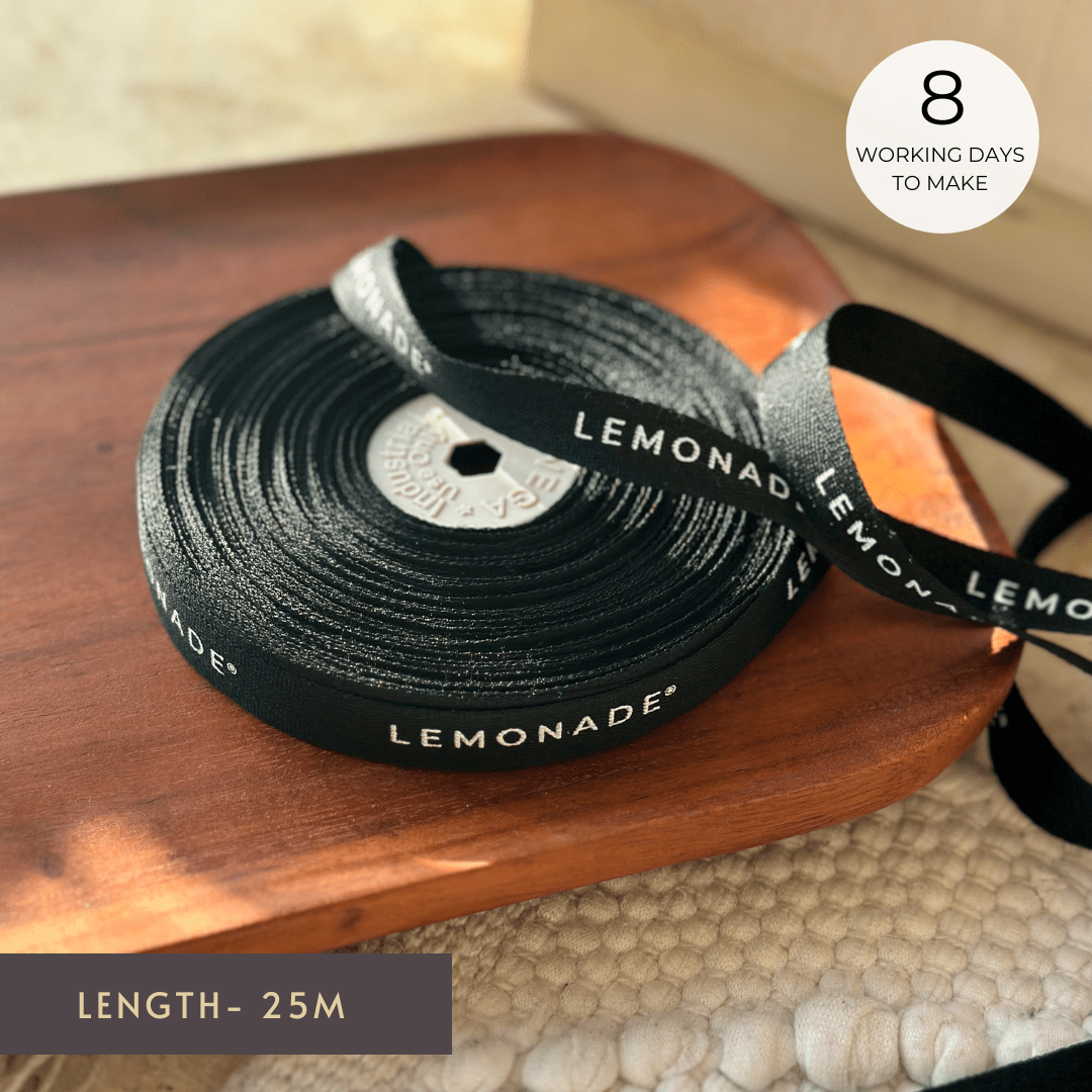 Personalized twill ribbon in vibrant colors for gifts, celebrations, and special events. Black - LemonadeStationery