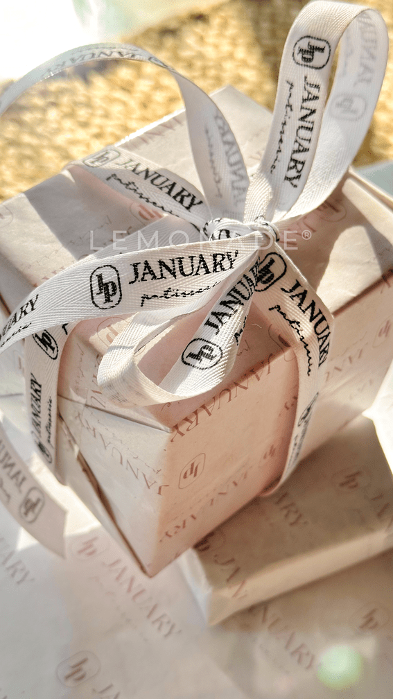 Personalized twill ribbon in vibrant colors for gifts, celebrations, and special events. White - LemonadeStationery